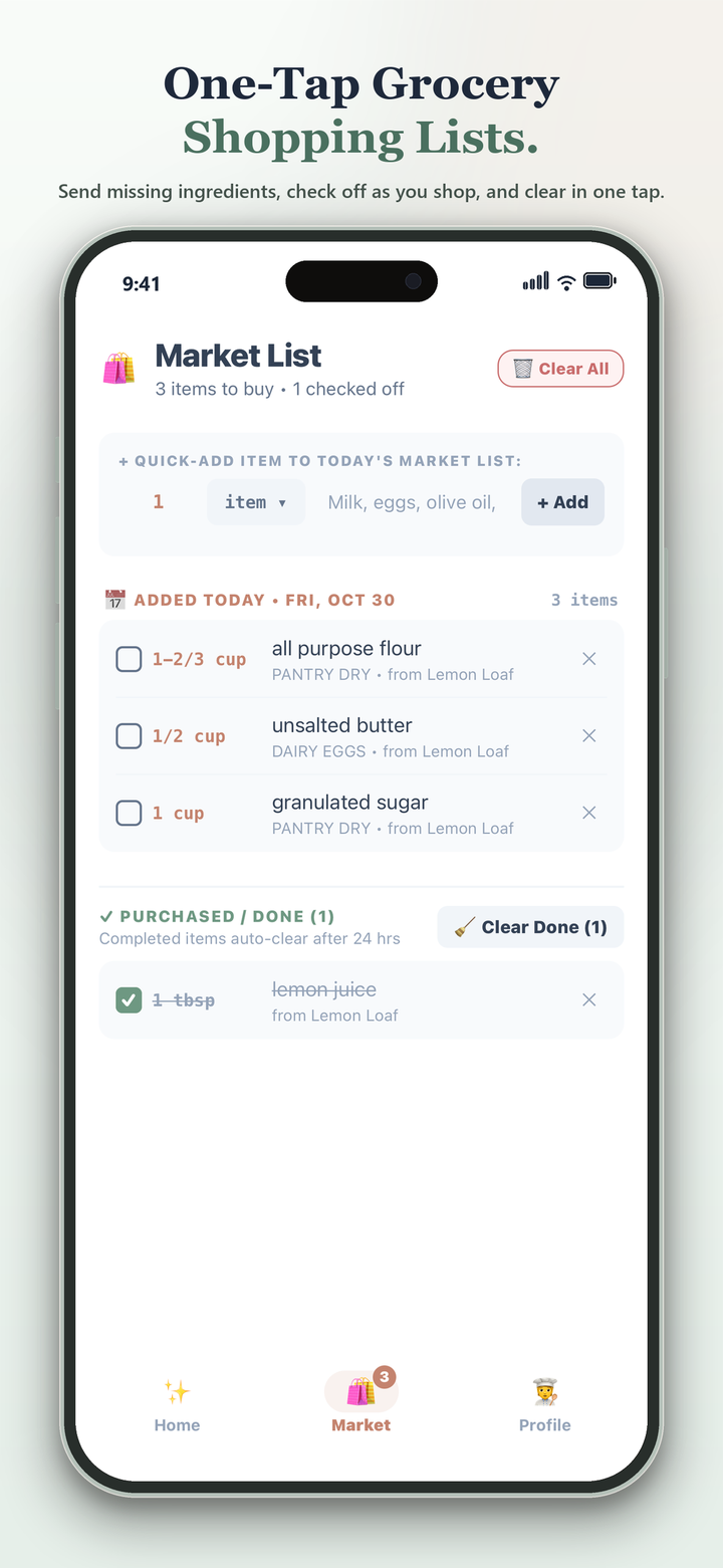 Smart Market List screen